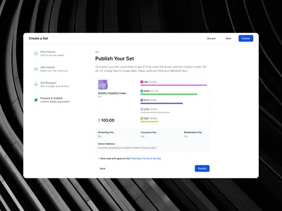 Publish Set app assets blockchain chart clean crypto dapp design figma minimal portfolio product design progress publish stepper steps token ui ux web3