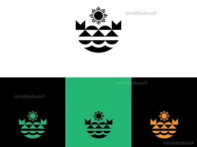 Sun and Wave Minimalist Nature Logo abstract logo branding geometric nature logo graphic design logo designer logo for sale mahbubusaif minimalist nature logo nature branding nature logo sun logo