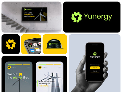 Yunergy - Sustainable Logo - Solar & Turbine Energy - Branding