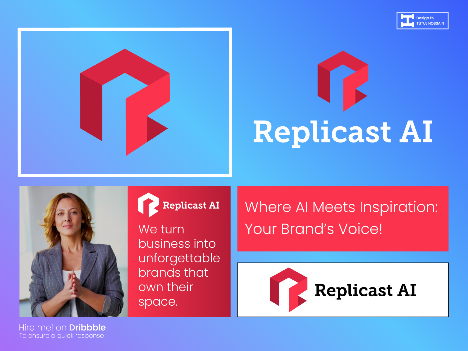 Replicast Ai Logo, Letter R + Geometric Logo Design abstract monogram logo ai logo ai logo design artificial intelligence brand identity branding futuristic logo geometric logo letter r letter r logo logo logo design logotype modern logo r letter logo replicast ai technology