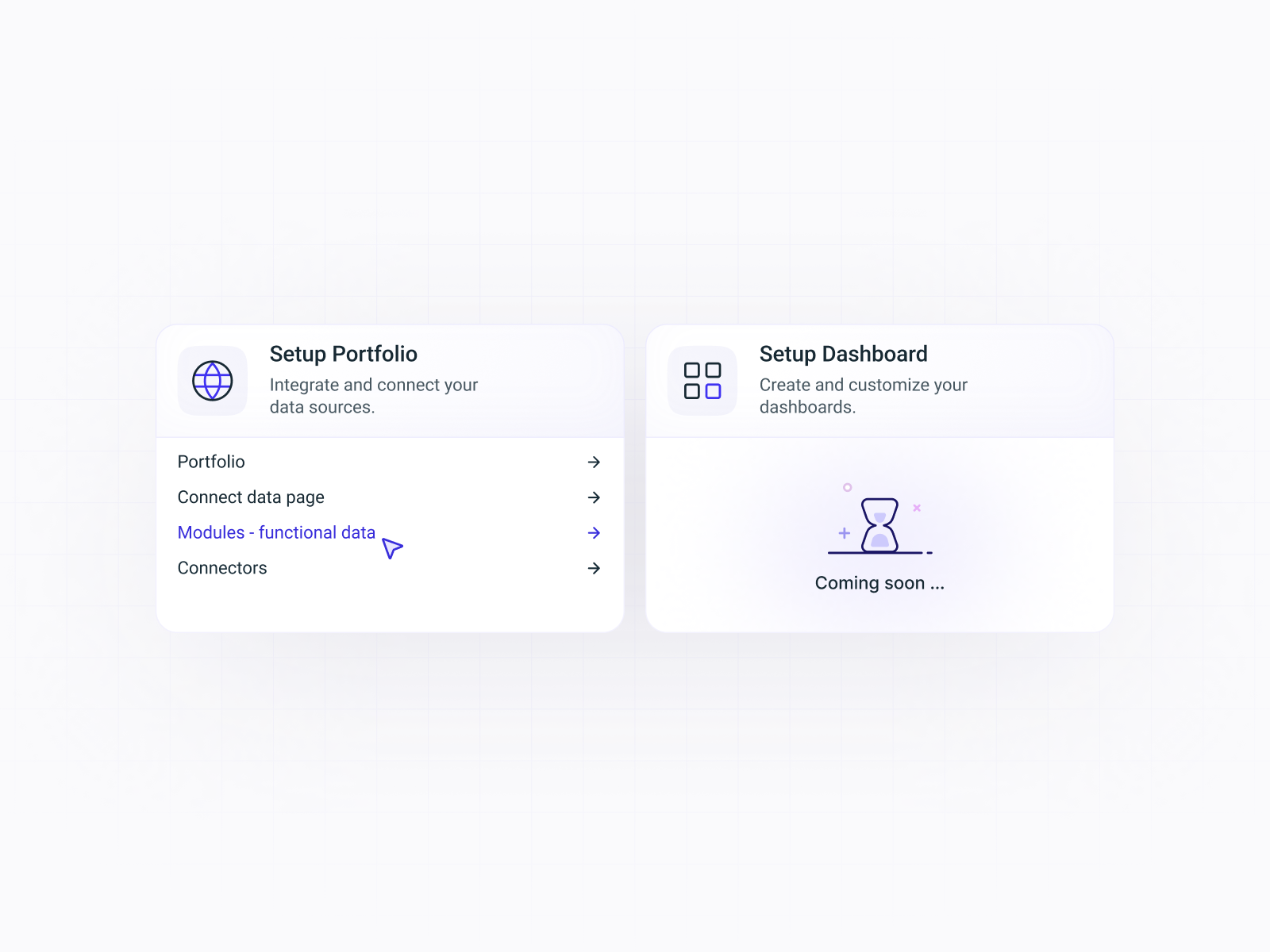Coming soon... cards dashboard design guide help illustration links minimal time ui ux website design