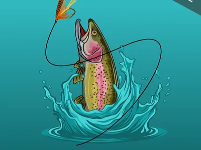Trout Fish Fly Fishing Illustration fishing logo fly fishing trout fishing