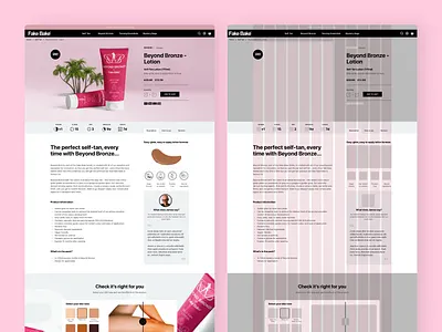 Fake Bake | eCommerce Product Page - Grid cosmetics ecommerce fake tan fakebake high fidelity wireframe id30 lotion pink product landing page product page shopify tan tanning website website srtucture wireframe