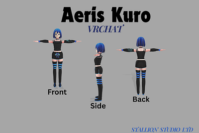 Aeris Kuro for🎮 VRChat/VTuber Ready 3d aeris kuro anime blender branding cartoon design girl open for commission rig stallion studio limited vrchat