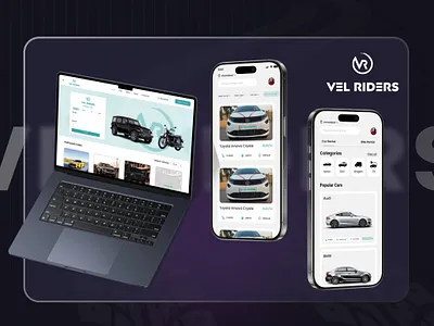 VEL RIDERS CAR RENTAL WEB & MOBILE APP app branding design graphic design illustration logo typography ui ux vector