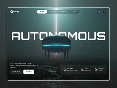Orbitc — Autonomous Delivery Drone Hero Section 3d dark futuristic hero interaction landingpage minimalism modern product scifi ui uidesign ux