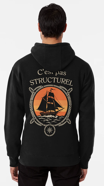 illustration pour impression bateau black blague boat coucher de soleil graphic design hoodie jaune noir orange pins print sunset sweat yellow