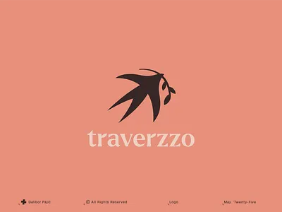 Traverzzo color logo bird branding elegant explore feminine fly free graphic design holiday lady logo mark minimal soft summer swallow travel vacation woman