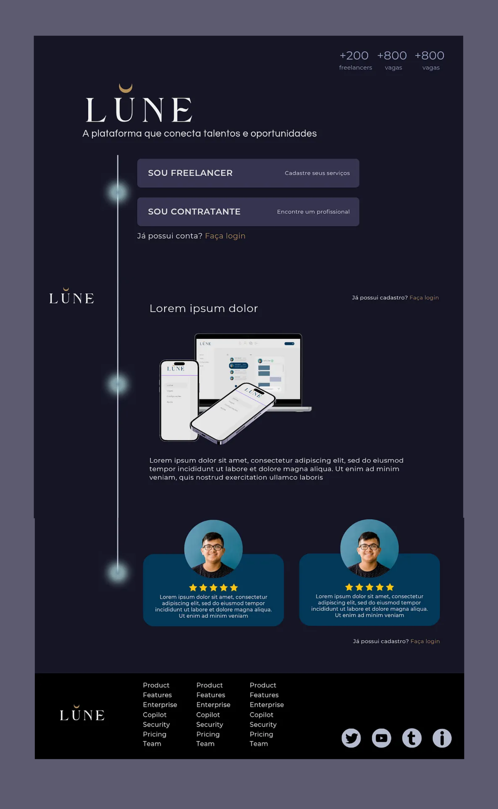 Lune | Dark mode branding brasil canva creative design figma freelance freelancer graphic design intuitive portugues ui ux web design