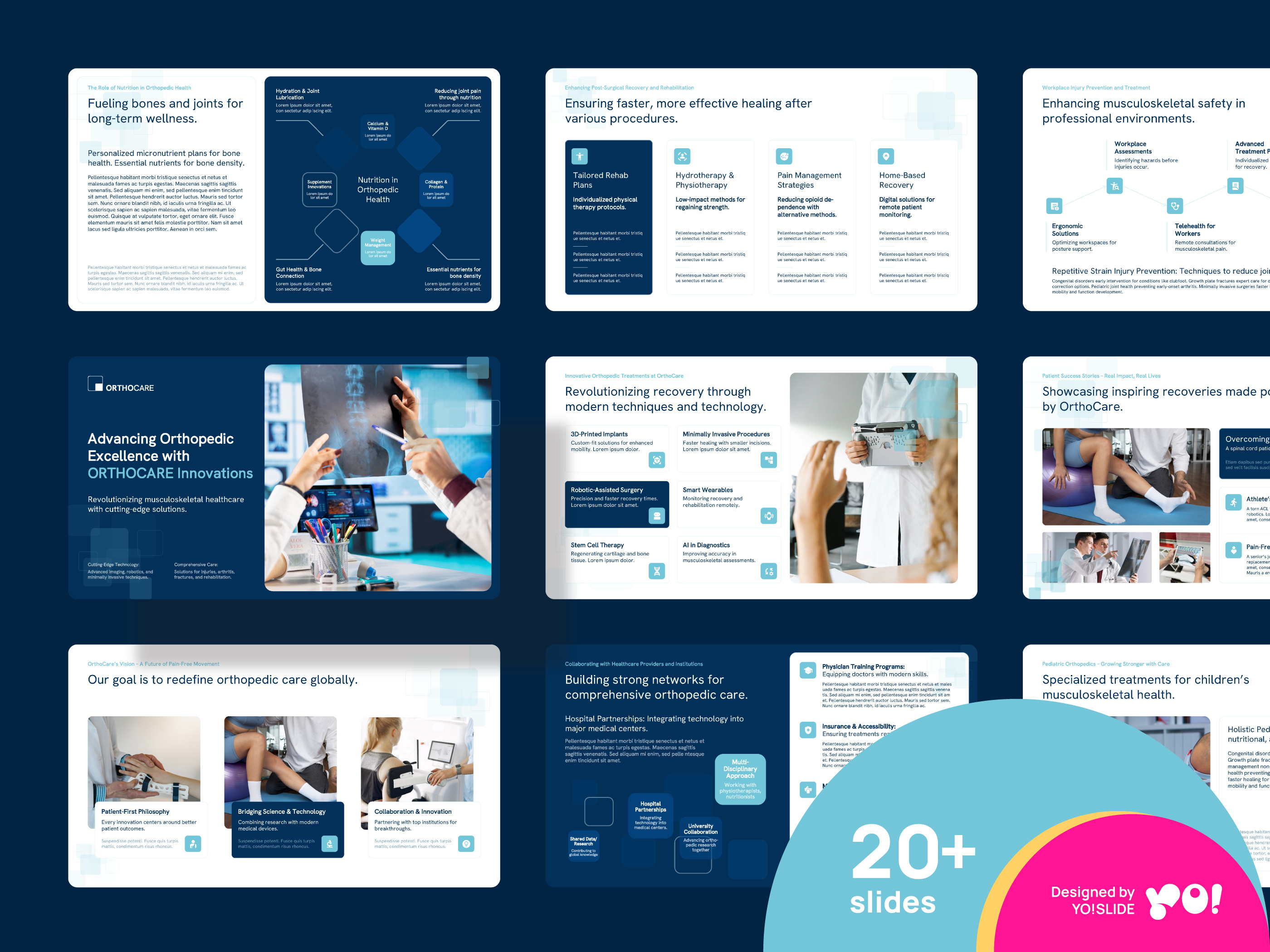 ORTHOCARE Healthcare Presentation PowerPoint Template animation blue diagram doctor graphic design health healthcare medical orthopedics patient pitch deck powerpoint powerpoint template ppt ppt template presentation presentation template surgery ui wellbeing