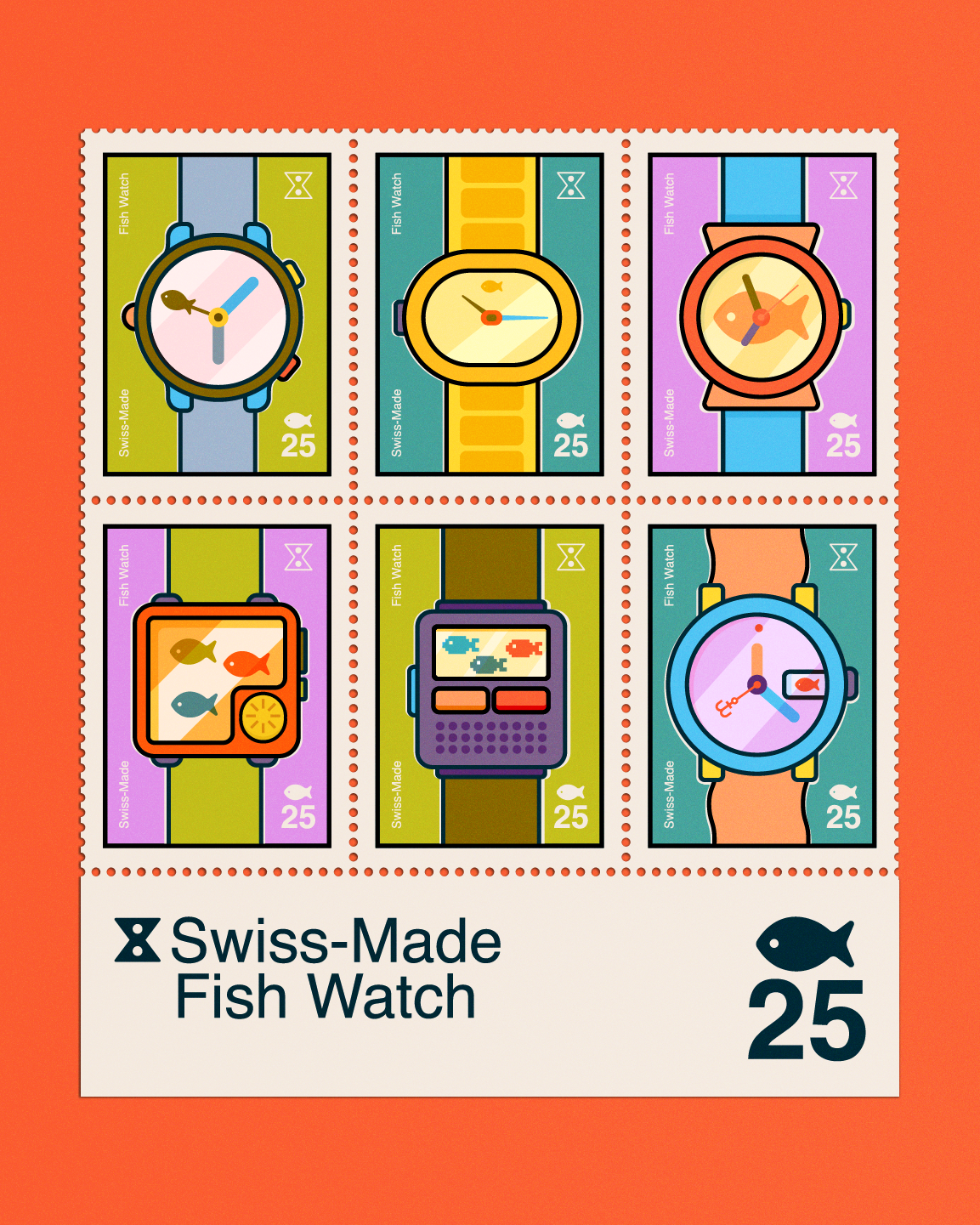 Fish Watches fish postage stamp vintage watch