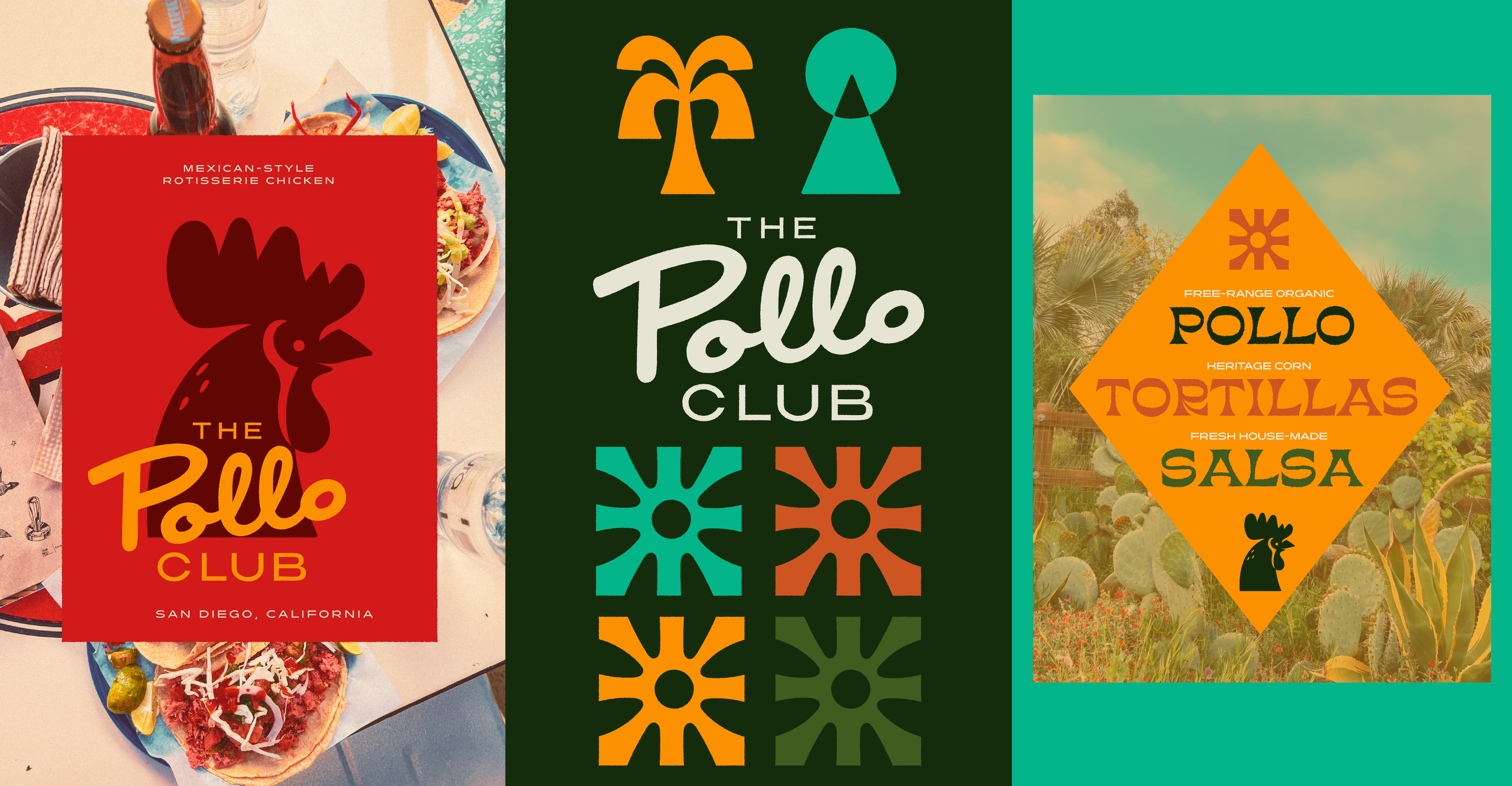 The Pollo Club branding cactus california chicken restaurant rooster