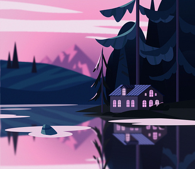 Вечерний пейзаж (Evening landscape) illustration