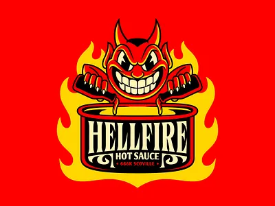 Hellfire Hot Sauce | Devils Logo Design badge brand character character design dasedesigns demon devil devils hellfire hot hot sauce illustration logo design mascot mascot logo pitchfork sauce