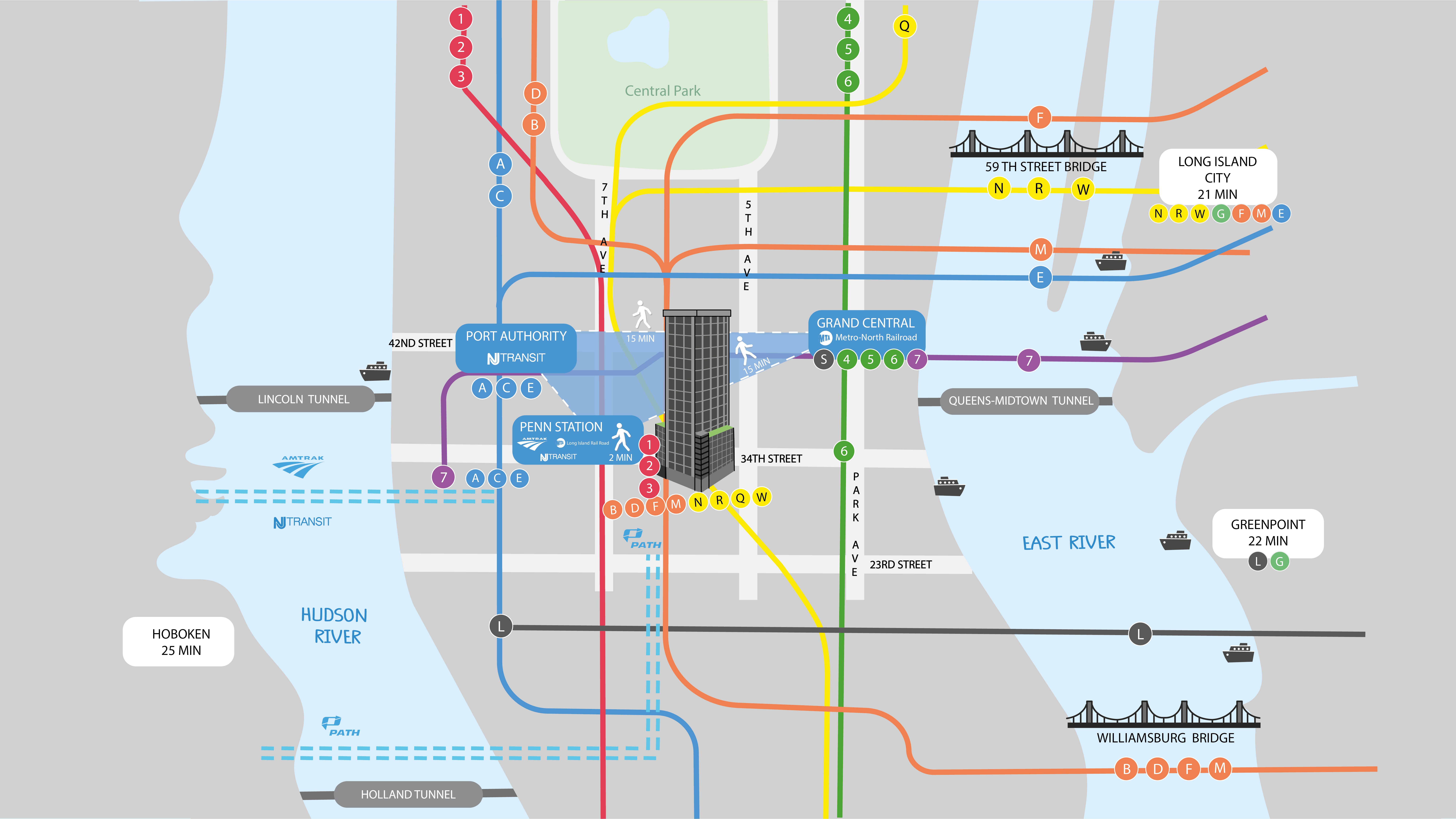 Transit Map of Manhattan for a Real Estate Project illustrated map illustration manhattan manhattan map map map illustration metro map new york ny ny map real estate tourist map transit transit map