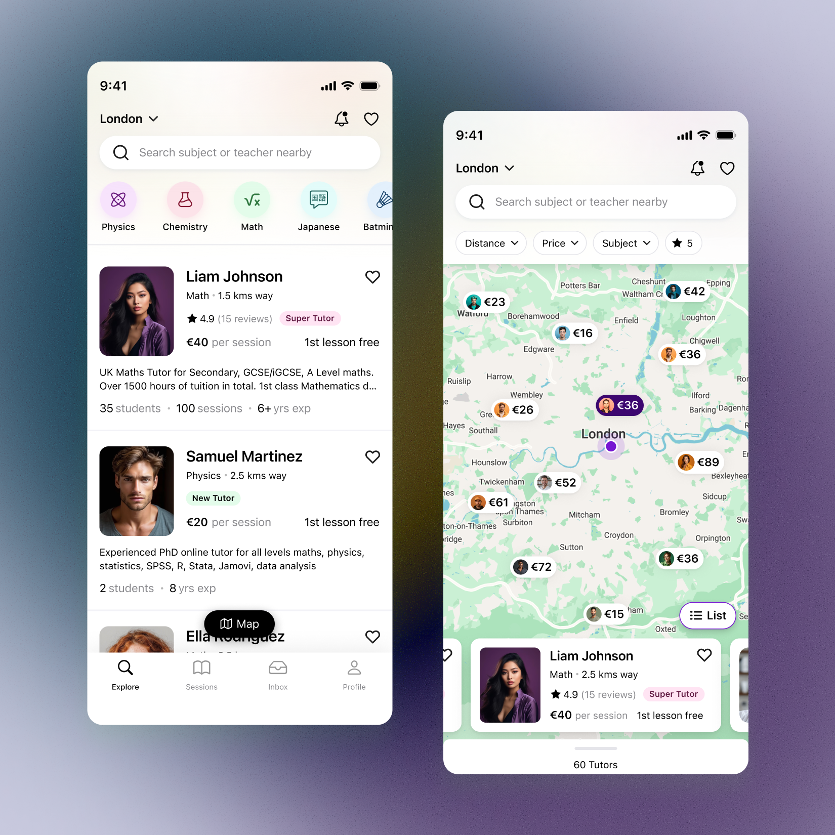Mobile App Design list map mobile ui