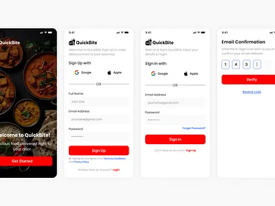 QuickBite - Food Ordering App - Sign Up, Login app branding design figma food illustration landing page login logo mobile sign up ui ux web design website