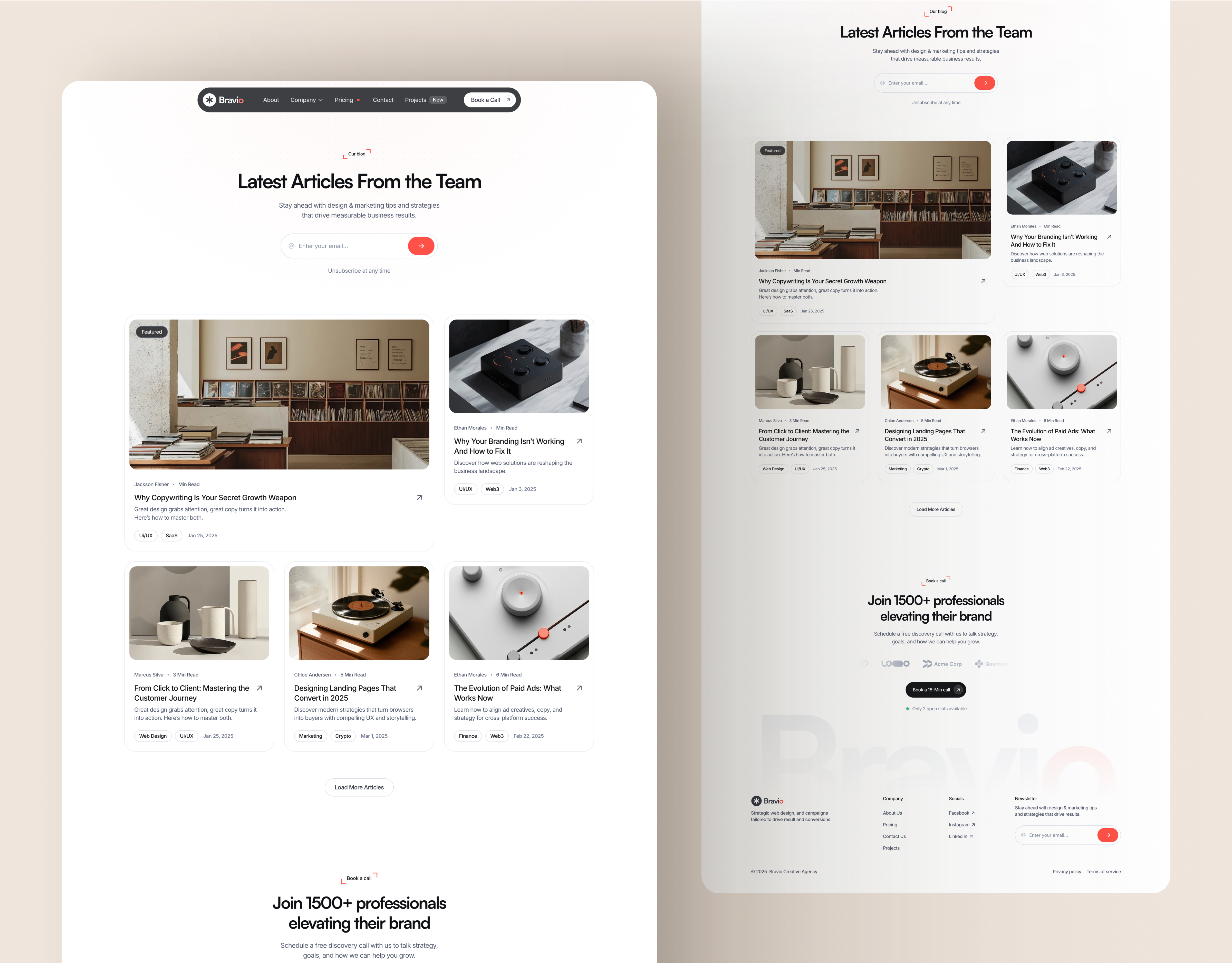 Bravio - Agency Blog index Page blog figma framer product design ui ux web design