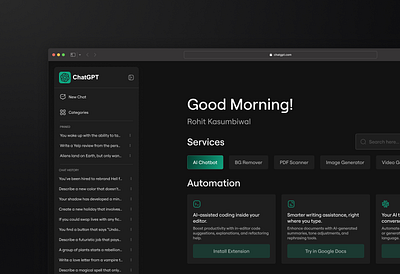 ChatGPT Dashboard Redesign - AI 3d ai animation branding chatgpt dashboard graphic design landing page logo modern ui motion graphics ui ux website design