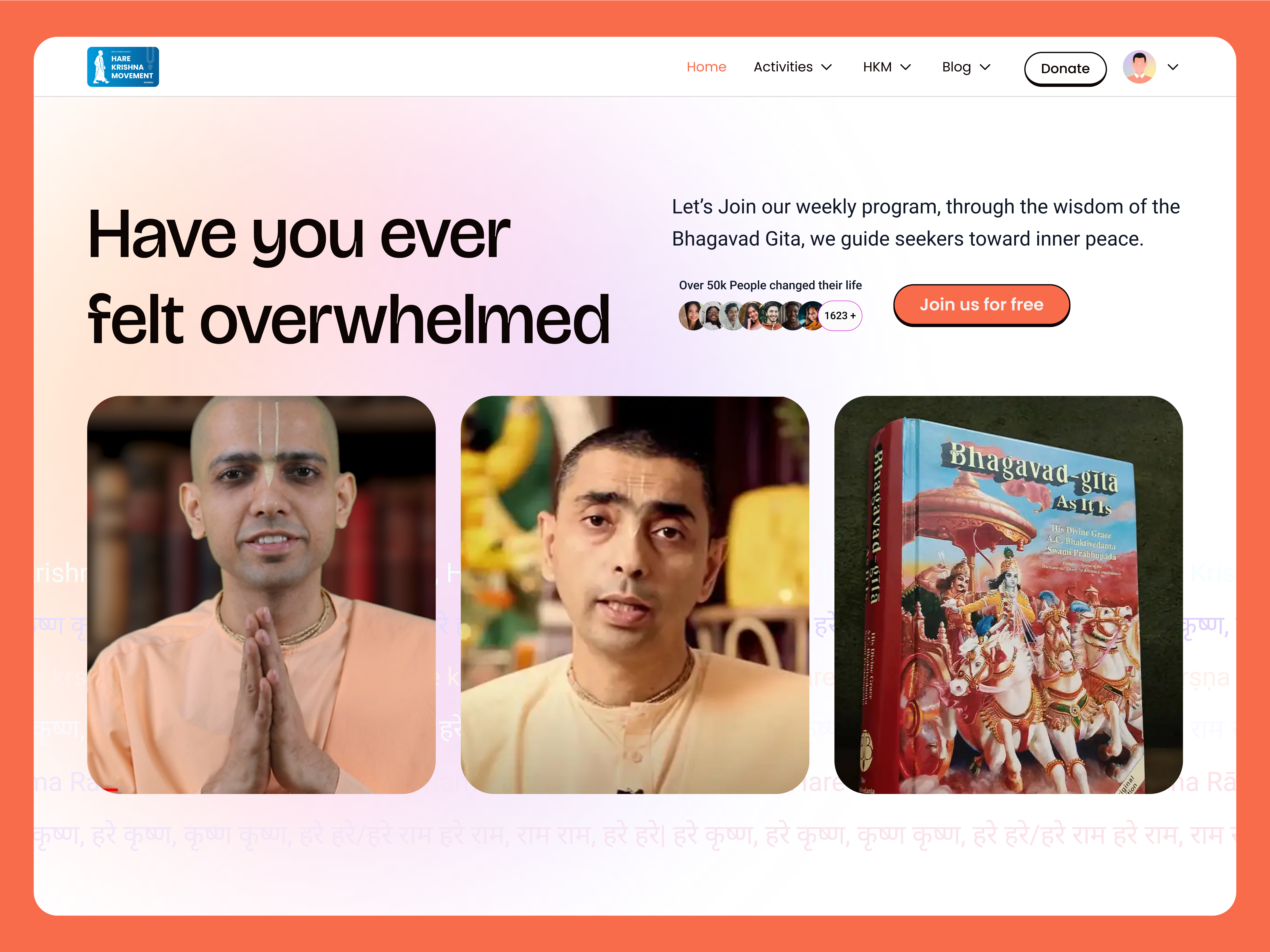 Religious Modern Hero header (HKM) 2025 clean hare header hero hkm iskon krishna layout modern religious spiritual ui ux website