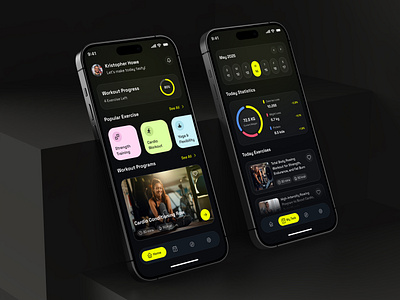 Fitness App UI clean ui daily workout dark mode app fitness app fitness tracker health app health tracker mobile app modern app nutrition app product design ui design wellness app workout app