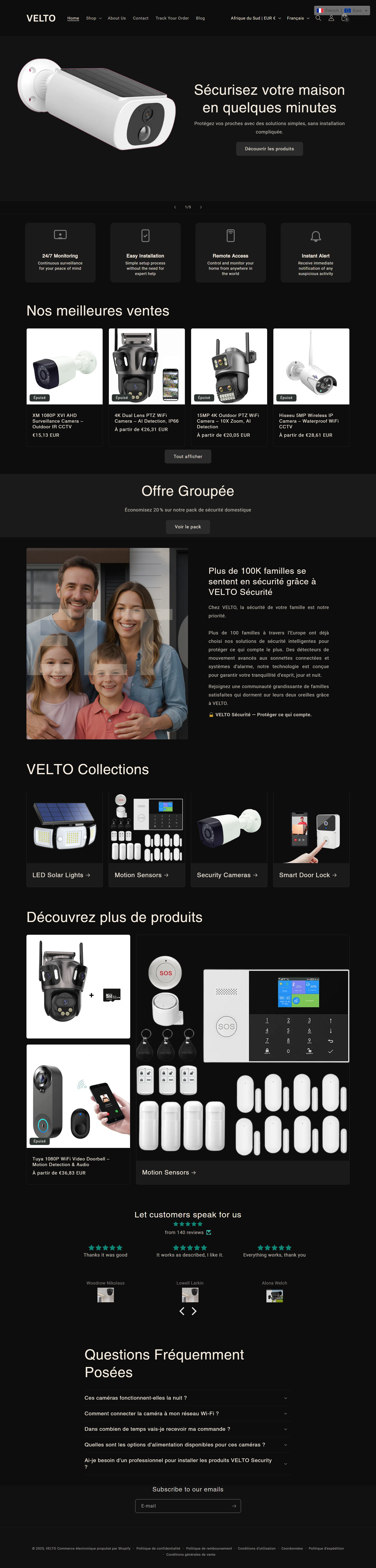 Shopify Project: VELTO Security (www.veltosecurity.com) affordable security anti theft devices budget home safety burglar deterrent diy security system dummy cameras easy home protection graphic design home security motion sensor lights portable alarm property protection security gadgets shopify shopify homepage shopify landing page shopify product page shopify store smart cameras wireless alarms