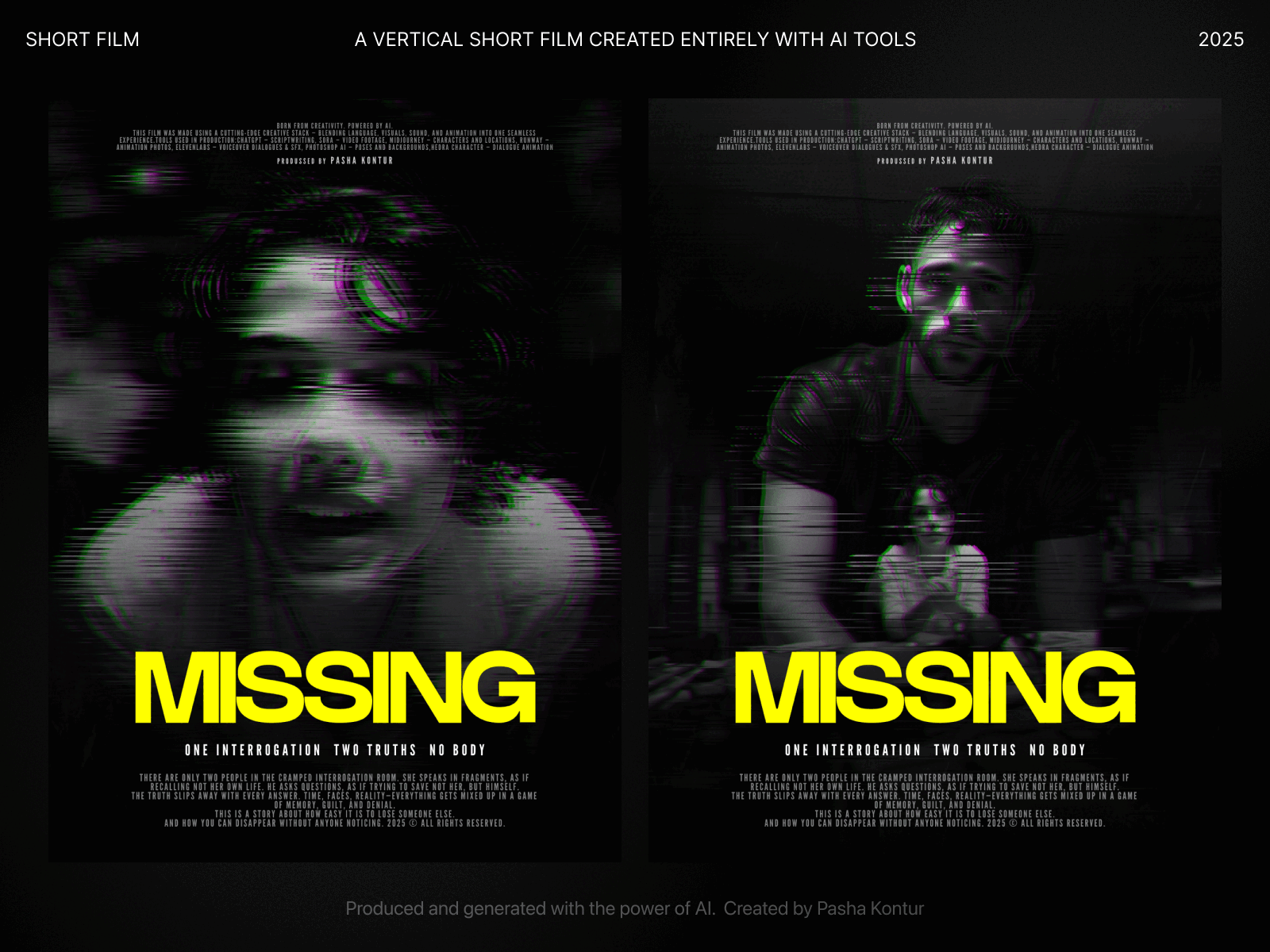 Missing - AI Short Film ai aigenerated elevenlabs film graphic konturpasha midjourney movieposter poster runway short shortfilm sora