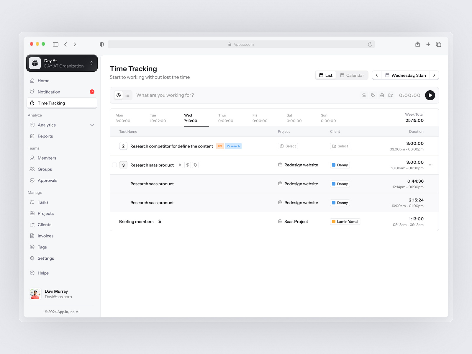 App.io - Time Tracking HR Management Dashboard Saas by Ahmad Faizien ...