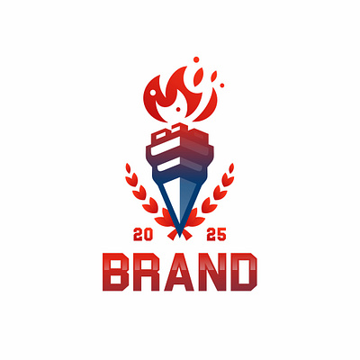 Victory Torch (Logo For Sale) 3d animation branding castle design emblem event fire flame graphic design gym kingdom laurel wreath logo logo for sale mockup sport torch tower ui