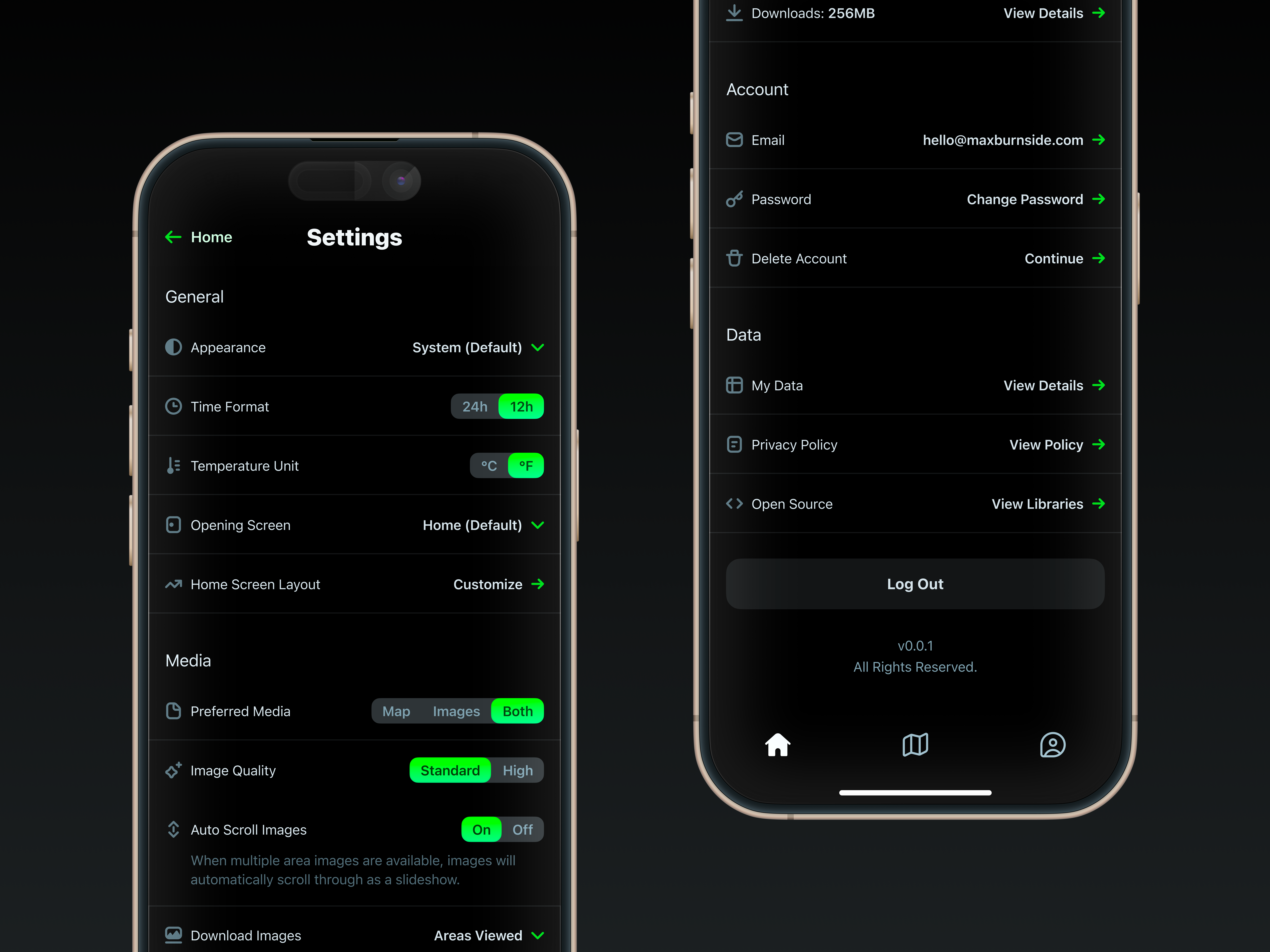 Example of Location-Based Social Network iOS App Settings