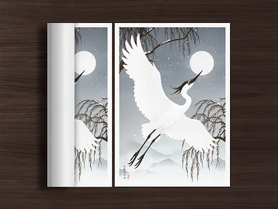 大阪のサギ - Ōsaka no Sagi artwork digital art digital drawing graphic design heron home decoration illustration japan jeffrey dirkse painting photoshop poster print vintage