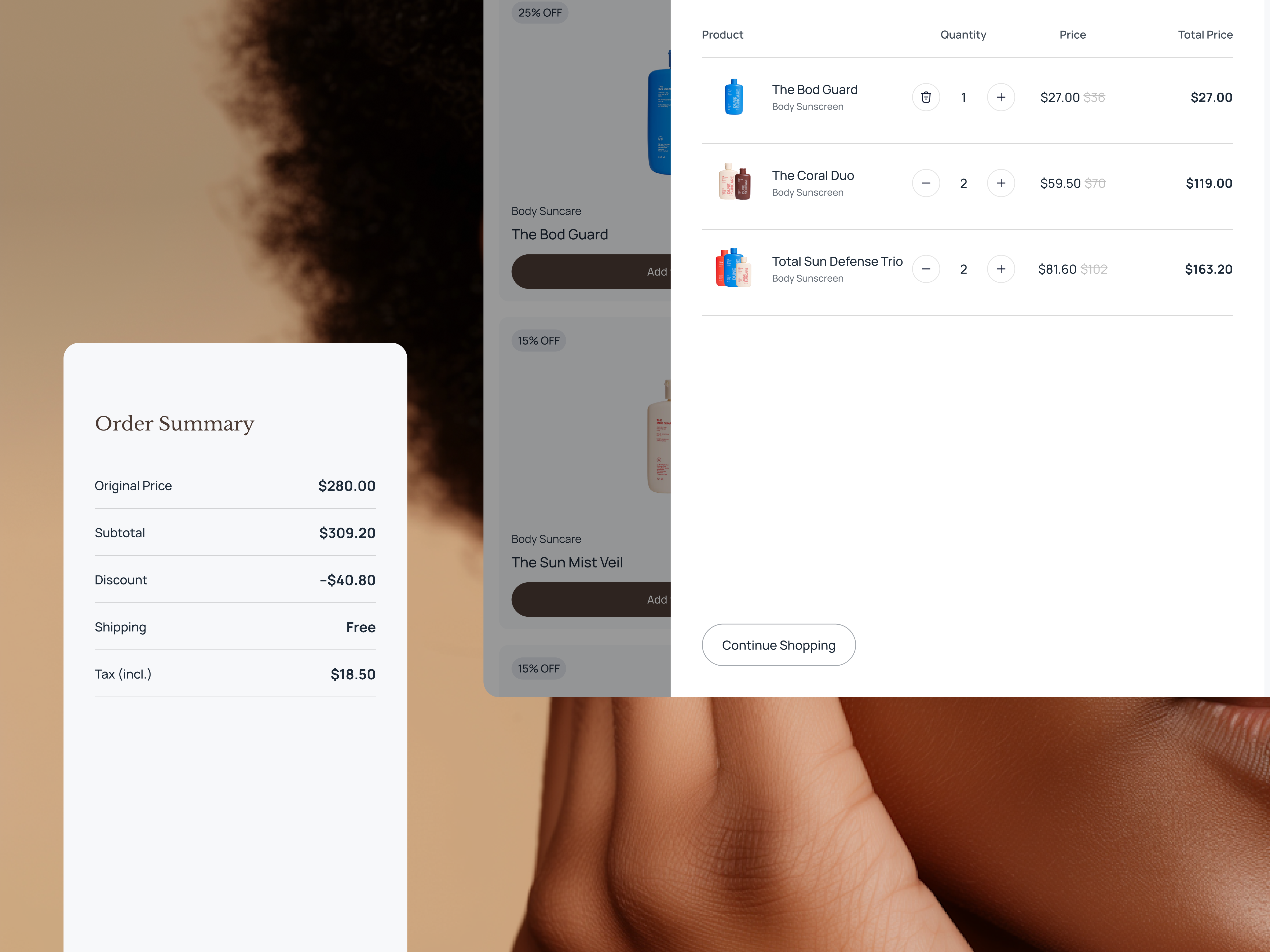 Beautify - Beauty Landing Page [Cart] cart clean design landing page order product sumary ui web website