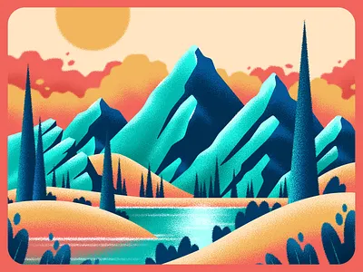 Figma Landscape clouds color draw figma gradient grit illustration lake landscape mountain mountains nature texture trees vector water wilderness
