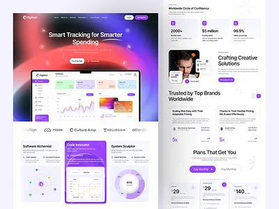 Fintech SaaS Landing Page business finance tool clean fintech ui crypto wallet data visualization ui expense management tool figma design figma mockup finance tracking dashboard financial analytics financial web app ui fintech fintech app concept fintech landing page gradient ui design modern dashboard ui pricing page ui saas saas platform design saas product uiux