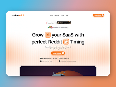 RestonReddit – Smart Reddit Posting Web App design productdesign reddit saasdesign startups ui uidesign uiux webdesign