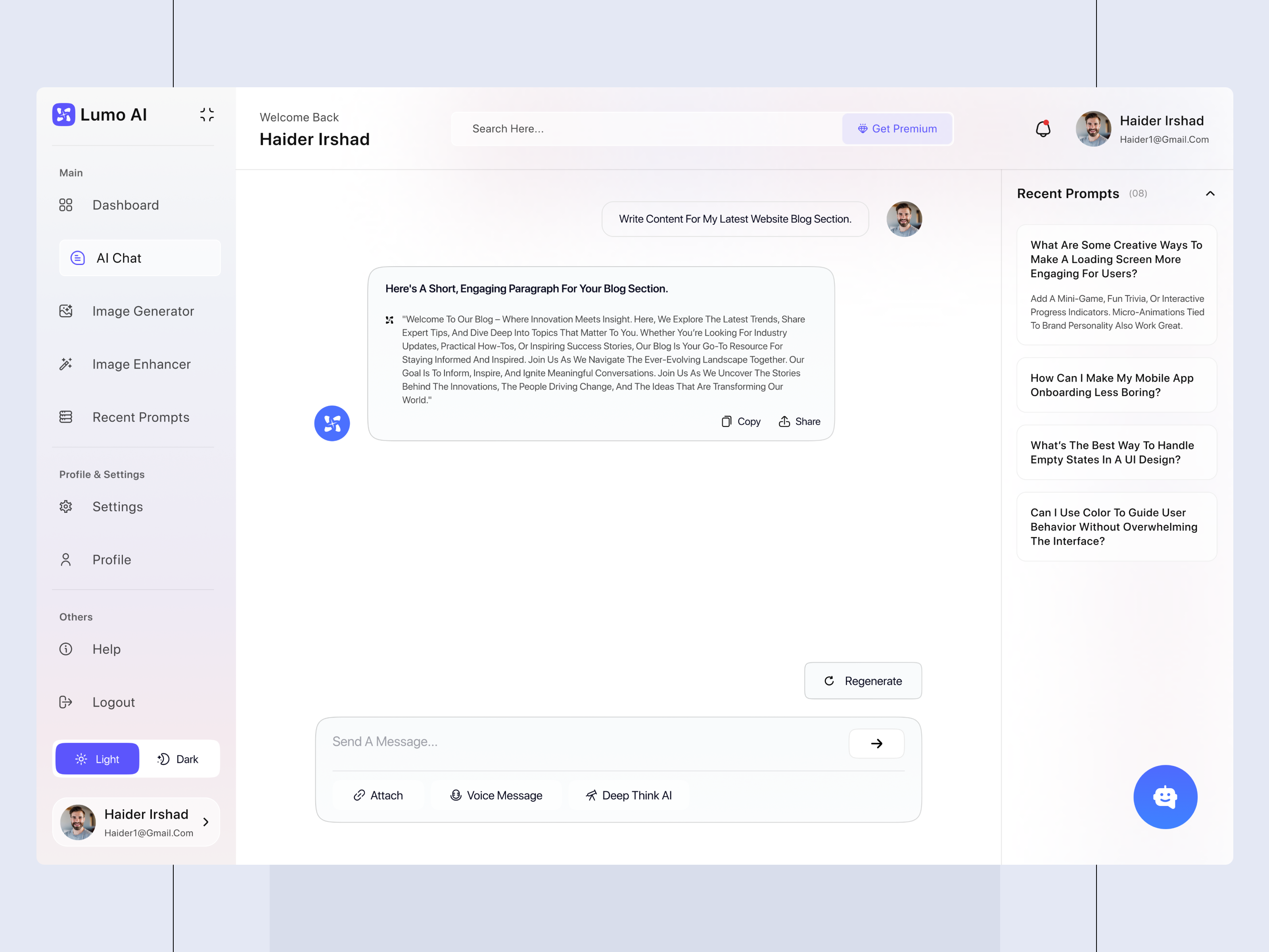 Lumo.AI ai assistant app design dashboard dashboard design graphic design minimaldesign product designs saasdesign ui ux ui