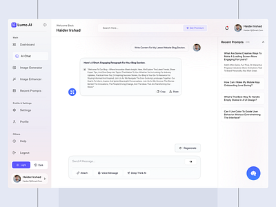 Lumo.AI ai assistant app design dashboard dashboard design graphic design minimaldesign product designs saasdesign ui ux ui