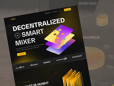 HUSH – Web3 Privacy UI Design blockchain crypto dark ui dashboard decentralized defi figma landing page privacy app smart contract tokenomics uiux design web design web3