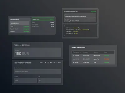 UI components of the bento grid - Payment/Fintech bento dark details library minimalist payment table ui ui components webdesign website