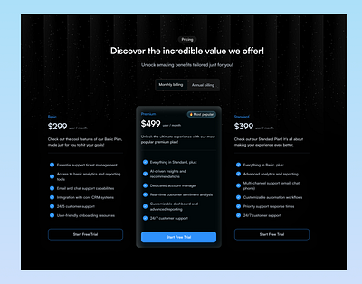 Pricing Card UI Design from SAAS Landing Page ( Dark Mode ) landing page product design saas ui ux web design