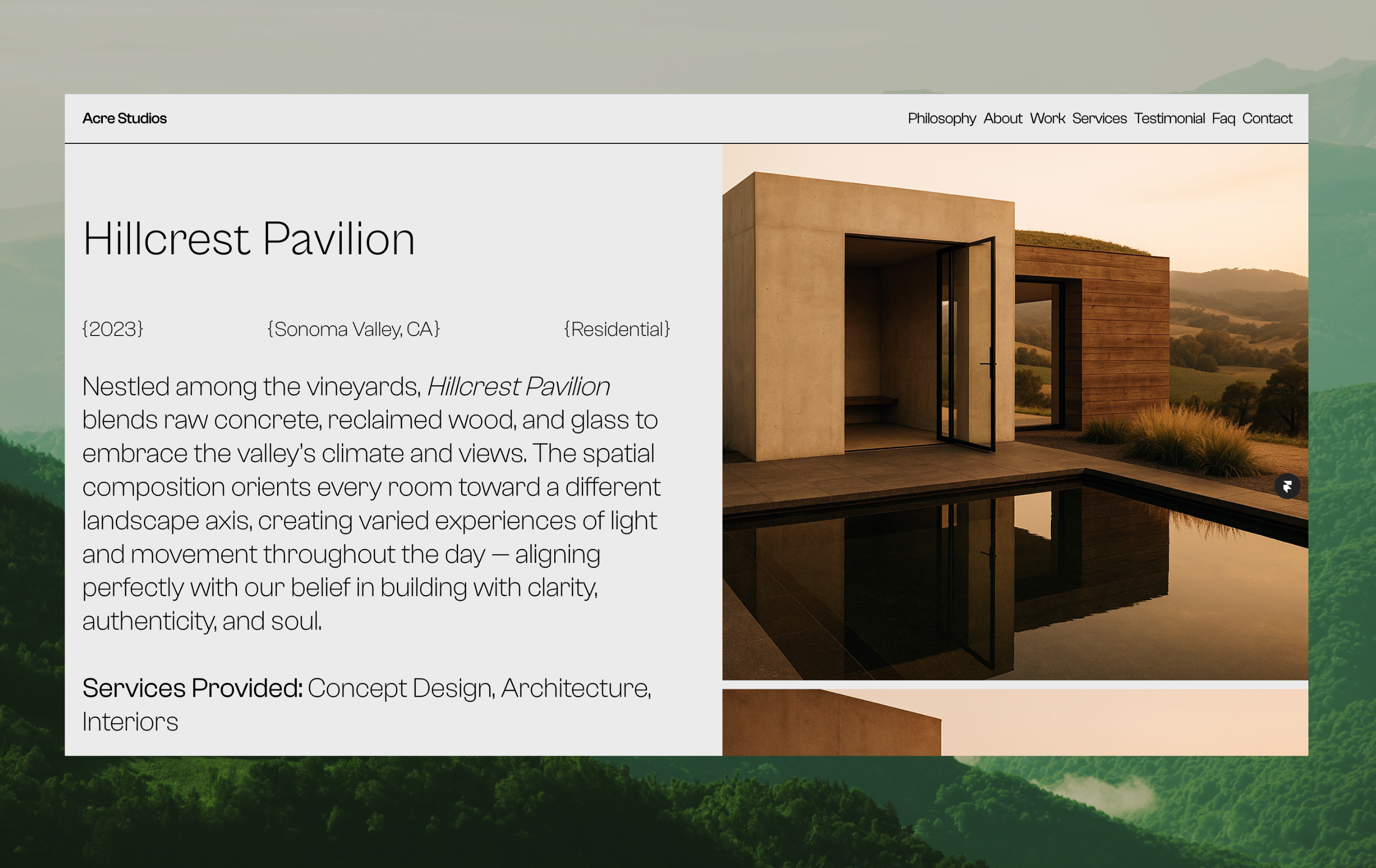 Project Page for Architecture Studio architecture project page architecture studio landing framer design framer development minimal design modern architecture project page