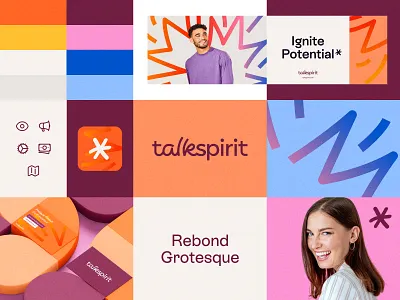 Talkspirit Branding app brand branding business card colorfull human icons logo spark typography visit card