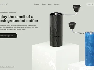 Timemore • Redesign art beans black blue branding coffee design gobos green grinder hero section knurling latte light pill product design ui ux website