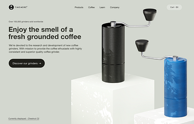 Timemore • Redesign art beans black blue branding coffee design gobos green grinder hero section knurling latte light pill product design ui ux website