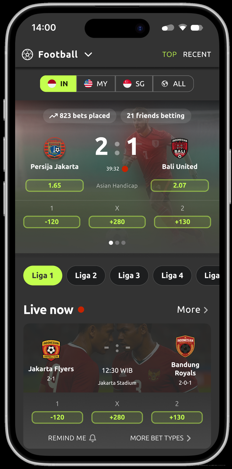 Live Sports Betting ai asia b2c betting custom design figma football freelance game gaming indonesia interaction design mobile app product design prototype soccer sports ui ux