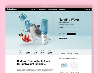 Fake Bake | eCommerce - Product Page aqua blue buy page coral dolphin ecommerce fake tan fakebake id30 lotion product landing page product page shopify tanning tanning water teal website