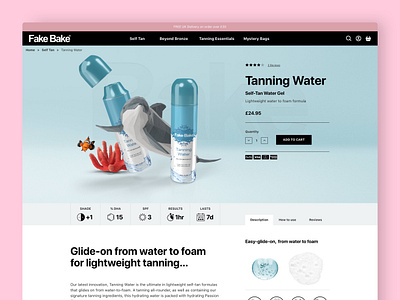 Fake Bake | eCommerce - Product Page aqua blue buy page coral dolphin ecommerce fake tan fakebake id30 lotion product landing page product page shopify tanning tanning water teal website