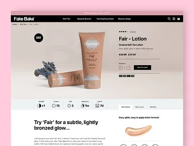 Fake Bake | eCommerce - Product Page brown cream ecommerce fake tan fakebake id30 product buy product landing page product page shopify tanning tanning lotion website