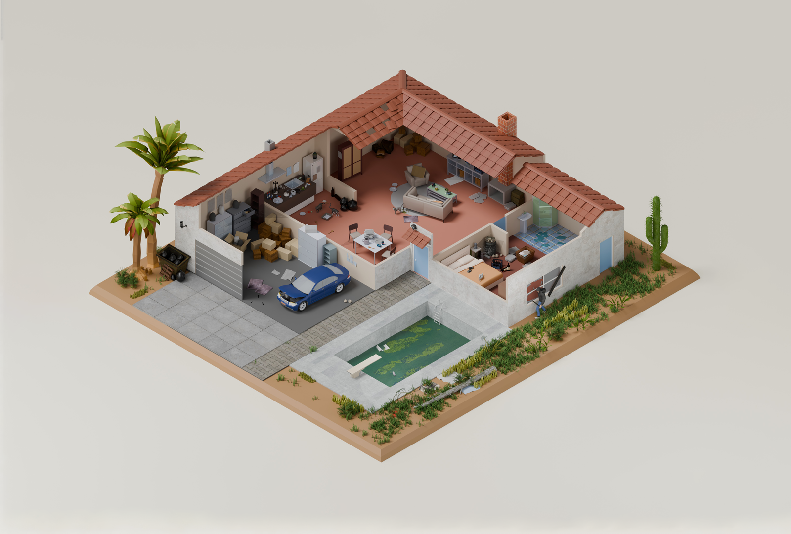 3D Abandoned House 3d 3dillustration @hellodribbble abandoned blender cactus cycles desert design dirty dribbbleshot house illustration isometric realistic render shot untidy
