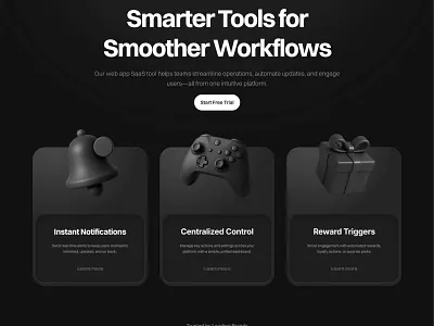 Dark website hero section for Framer 3d card cta dark design features framer graphic design header headline hero home icon illustration landing ui webdesign website